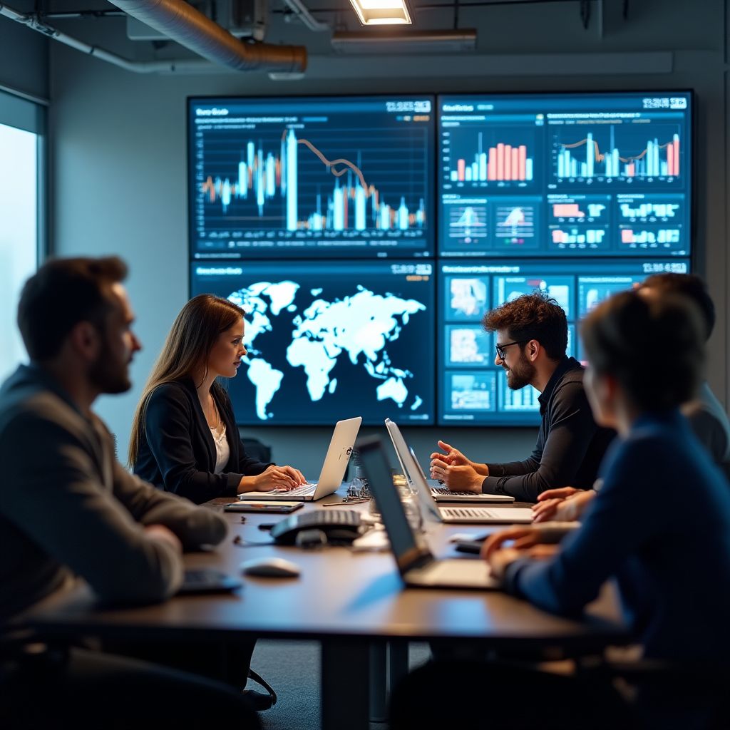 Equipo de analistas financieros trabajando